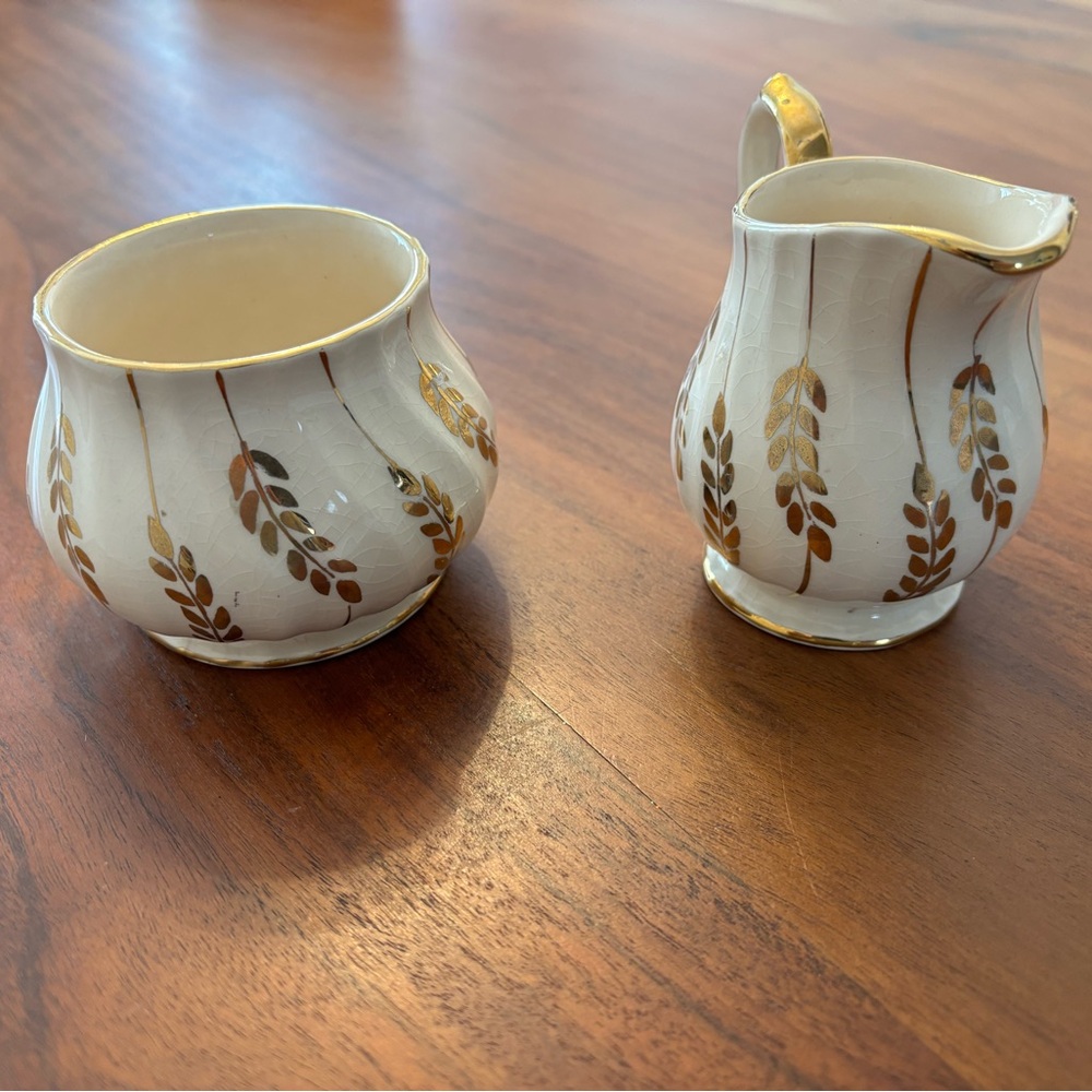 Sadler of England vintage White and Gold Porcelain Creamer and Sugar Set